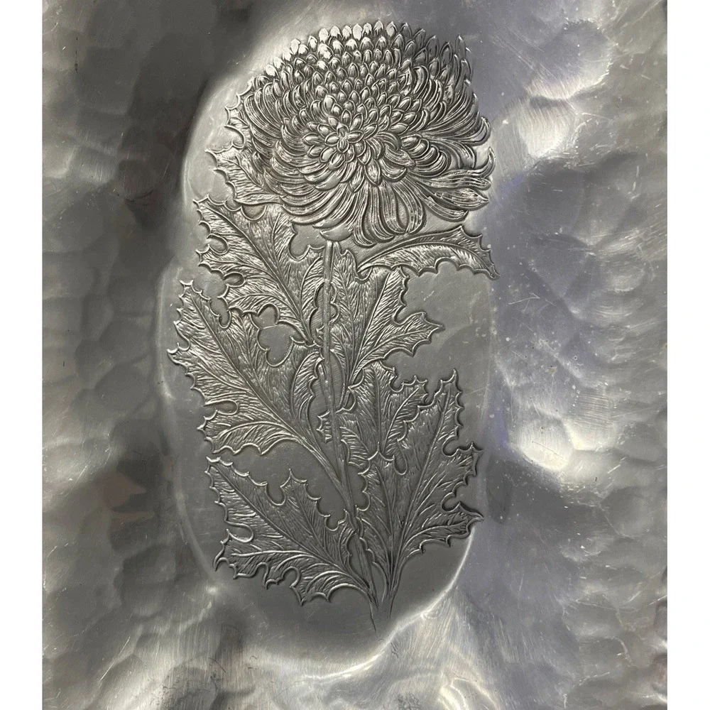 VTG Aluminum Tray Floral Oval Trade Continental Mark Silverlock Hand Wrought 572